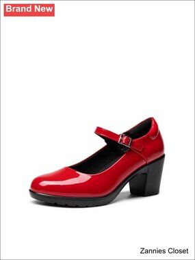 ✨ Mary Jane Heels with Arch Support & Block Heel - Faux Leather